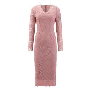 Floral Lace V Neck Long Sleeve Cocktail Bodycon Pencil Dress Pink